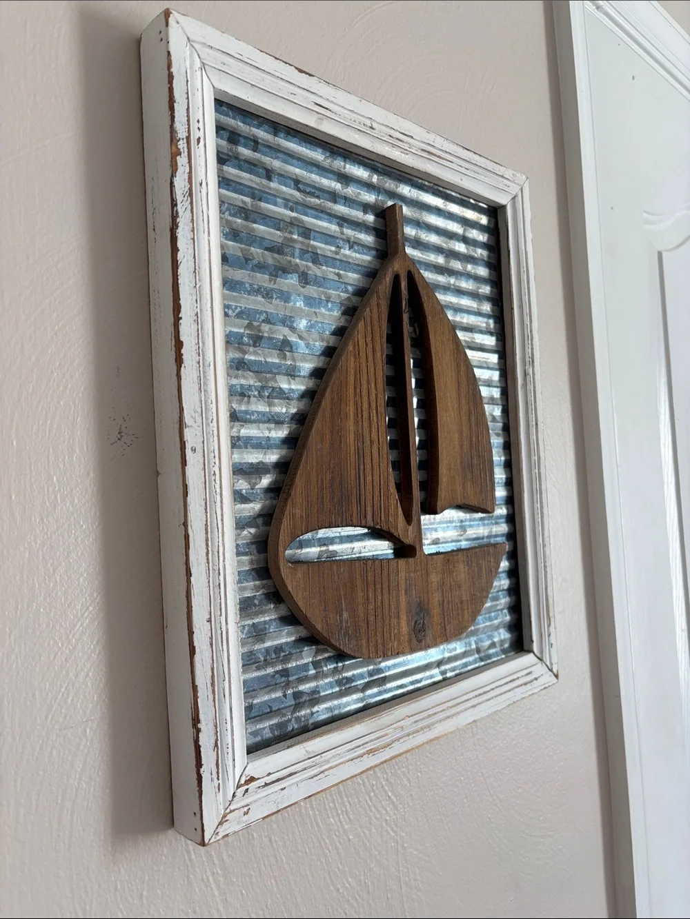 Coastal Wooden Sailboat Wall Art - Brown & Blue